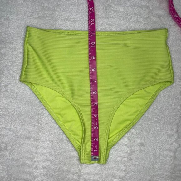 Aeropostale Bikini Swimsuit Small Bright Green Yellow High Rise Waist Chartreuse - Picture 7 of 8